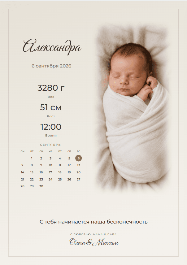 Демонстрационная страница метрики малыша для цифрового файла POSTORY